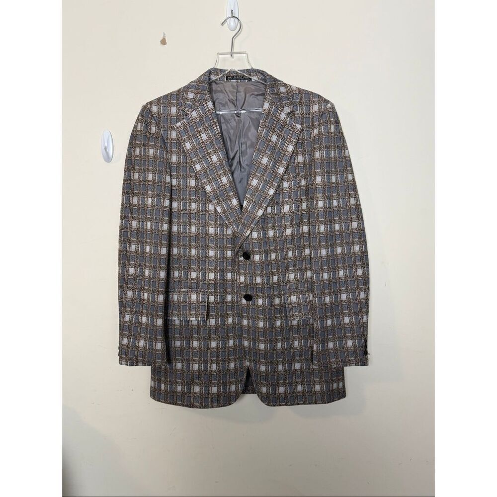 Andhurst Vintage Brown Gray Windowpane Plaid Blazer Men’s 40R Classic Tailored S